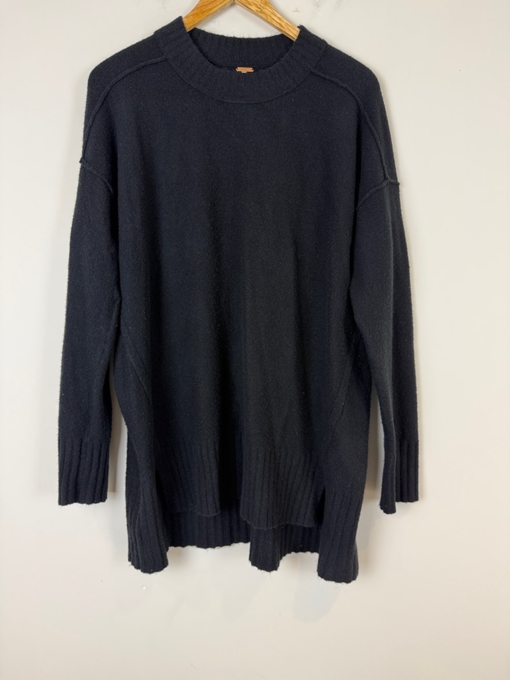 Free People Black Oversized Knit Pullover